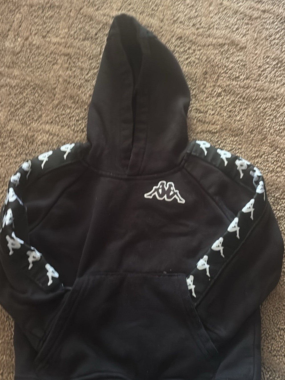 Kappa Black Kids Hooded Sweatshirt with White Logo Tape